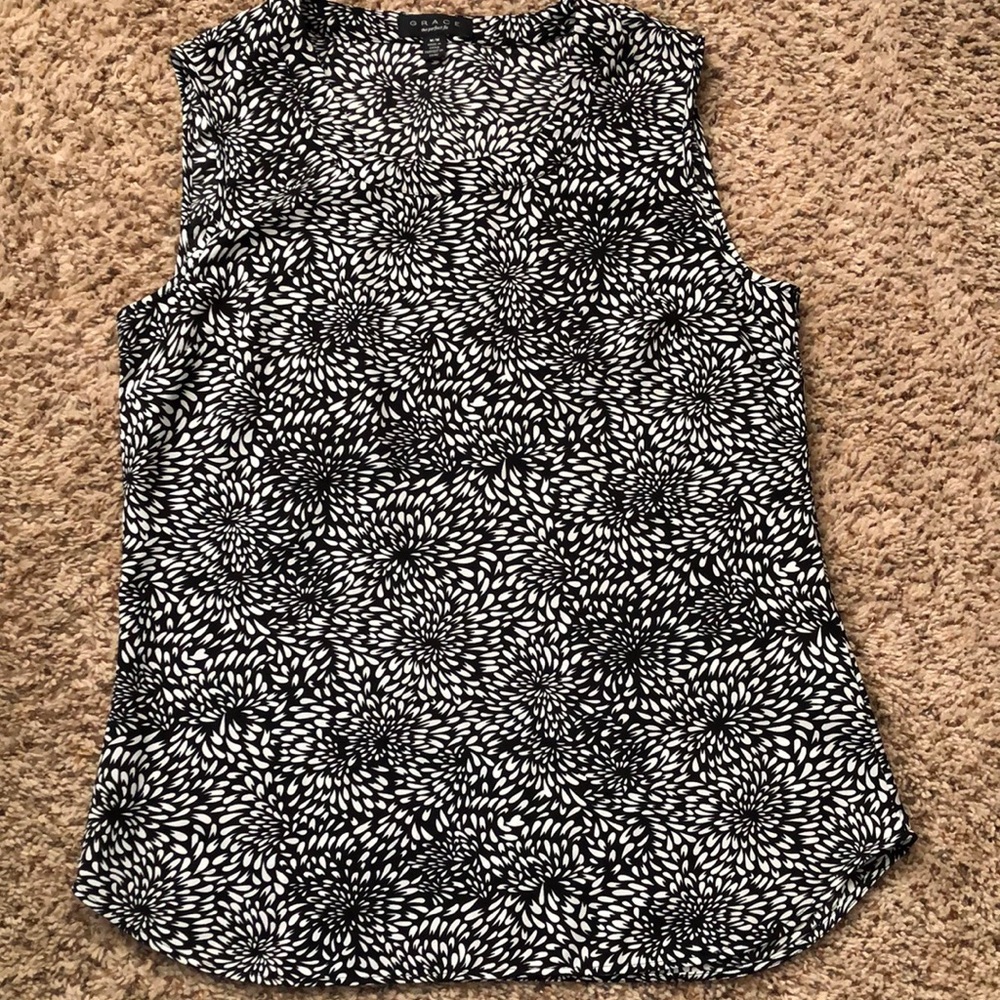 Sleeveless black and white floral top